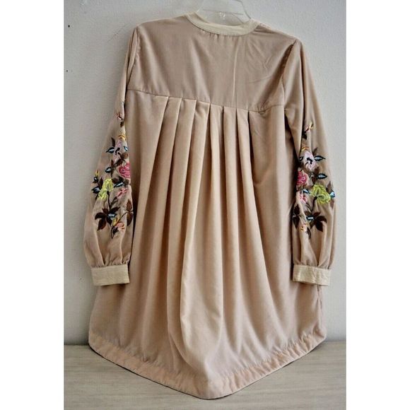 Free People Women's Sz S Beige Split Neck Velvet Embroidered Mia Mini Dress $150 - Picture 2 of 9